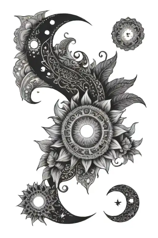 crescent moon and sun lace mandala design tattoo design idea