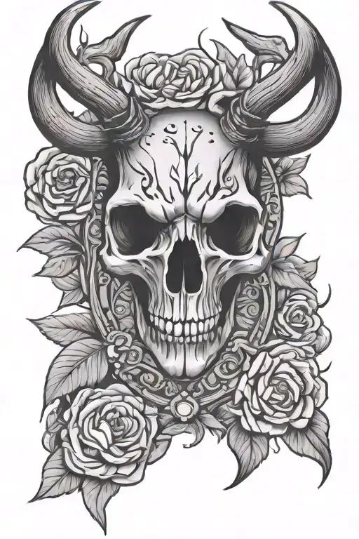 buck skull surrounded tattoo design idea