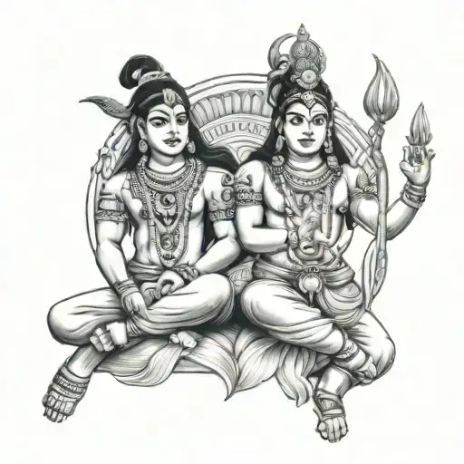 Shiva and Krishna sitting tattoo design idea