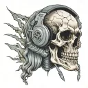 cracked skull wearing headphones tattoo design idea