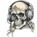 cracked skull wearing headphones tattoo design idea