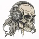 cracked skull wearing headphones tattoo design idea