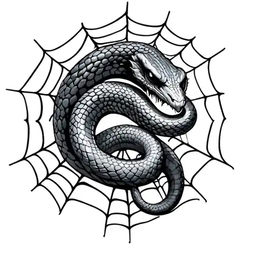 evil snake in spider web tattoo design idea