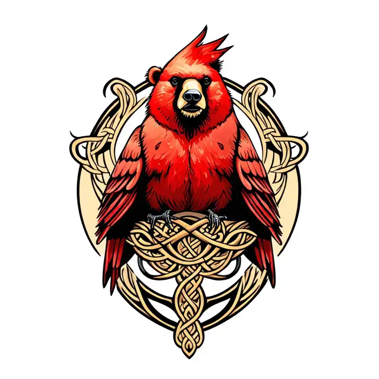 celtic bear cardinal perched atop tattoo design idea