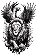 lion and phoenix rising from the ashes tattoo design idea