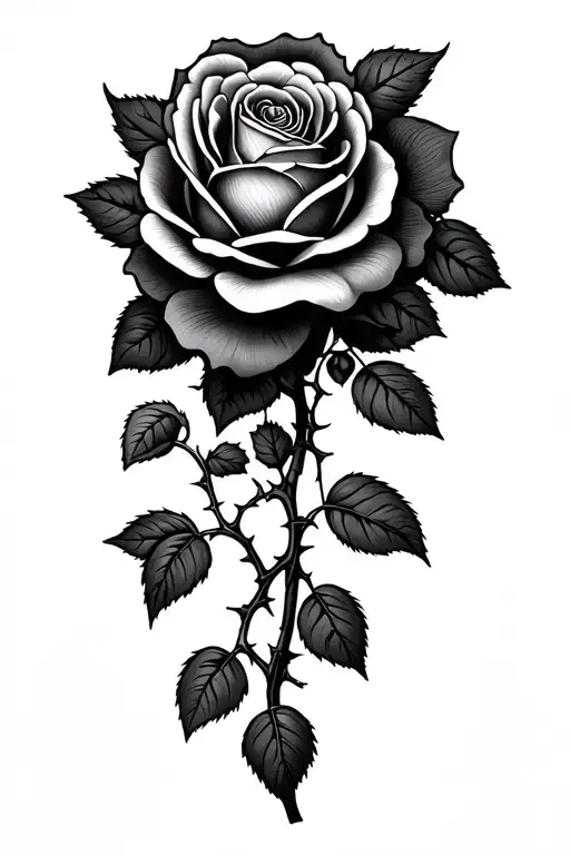 wild climbing rose vine with roses and thorns tattoo design idea