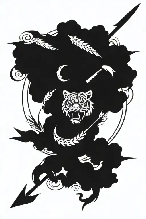 Karana and Tiger and zen circle and Arrow and dragon and tattoo design idea