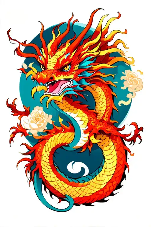 red and yellow dragon  tattoo design idea