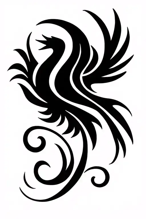 line scrolly phoenix color behind tattoo design idea