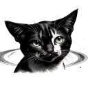 A simple calico cat with whiskers black and white and the planet venus around it  tattoo design idea