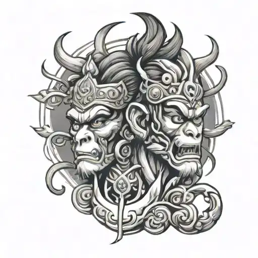 monkey king agressive tattoo design idea