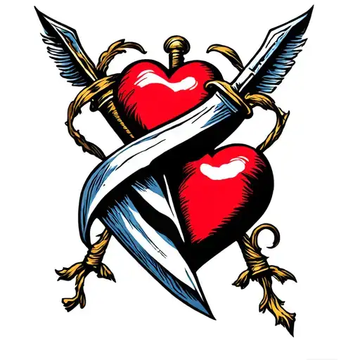 dagger that pierces 2 hearts tattoo design idea