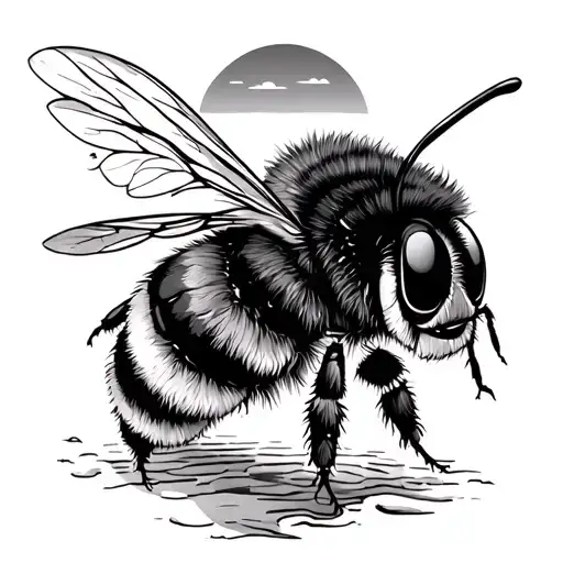 Cute bumble bee with sunset on the beach tattoo design idea