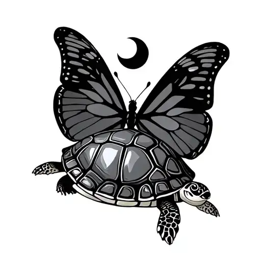 2 Turtle 1 Butterfly and moon shining simple and small tattoo design idea