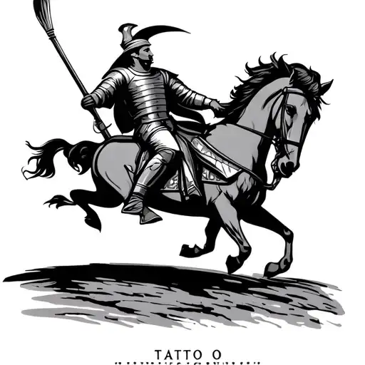 roman solider horse galloping tattoo design idea