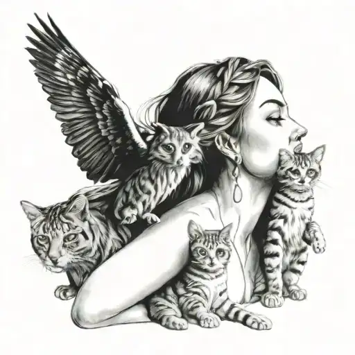 aphrodite and cats sitting tattoo design idea