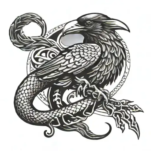 raven fighting snake tattoo design idea