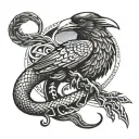 raven fighting snake tattoo design idea