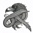 raven fighting snake tattoo design idea