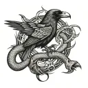 raven fighting snake tattoo design idea