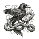 raven fighting snake tattoo design idea