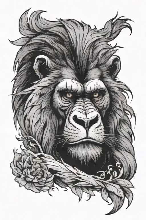 a face half lion and half gorilla tattoo design idea