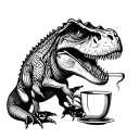 t-rex drinking tea tattoo design idea