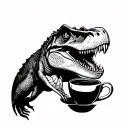 t-rex drinking tea tattoo design idea