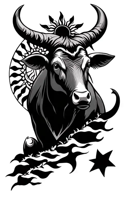 carabao, 3 star and a sun, Filipino tribal tattoo tattoo design idea