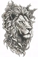 lion with scars with cross with lightning clouds in background  tattoo design idea