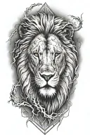 lion with scars with cross with lightning clouds in background  tattoo design idea