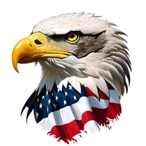 American Bald Eagle head and flag tattoo design idea