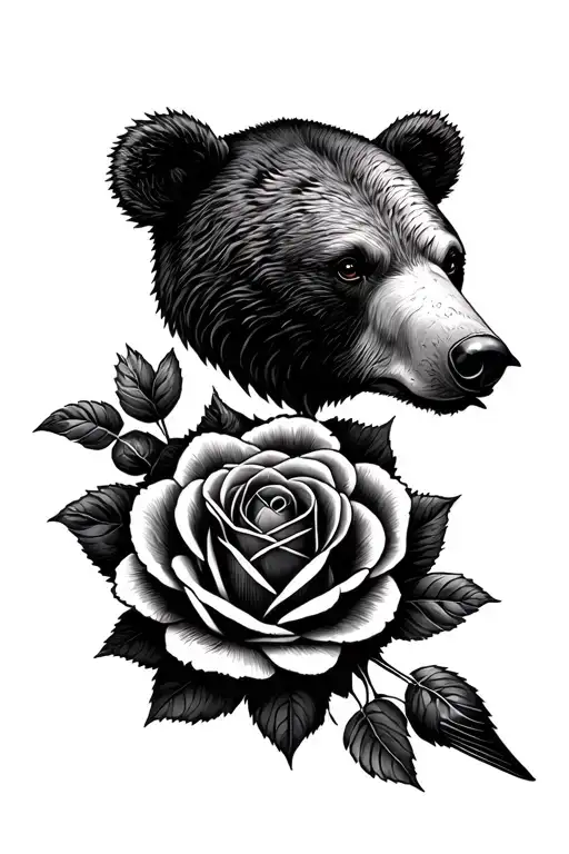 bear head and a rose and a swallow bird tattoo design idea