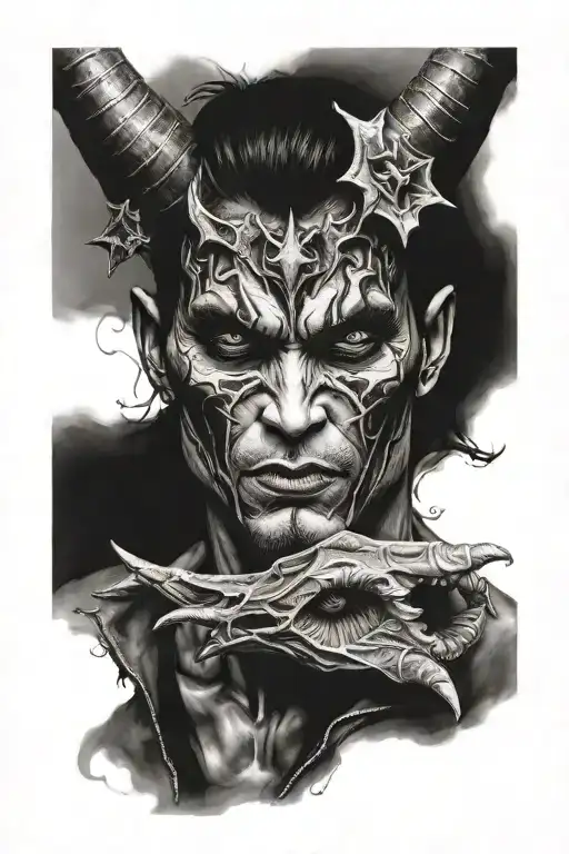 half god half devil on one person tattoo design idea