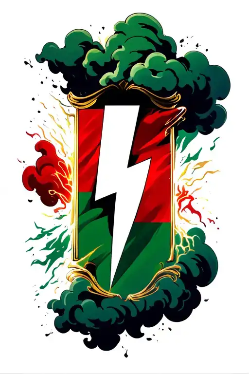 italian flag with dark clouds with lighting bolt tattoo design idea