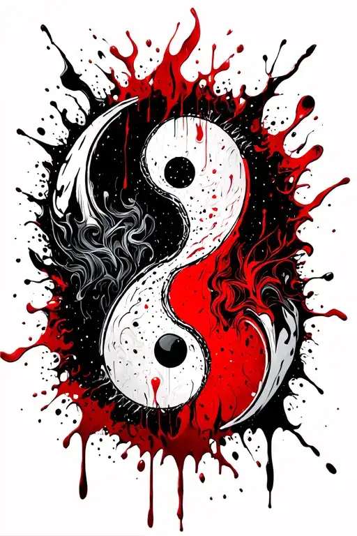 yin yang, hate and love, ice and fire, angel and demon, hapiness and sadness tattoo design idea