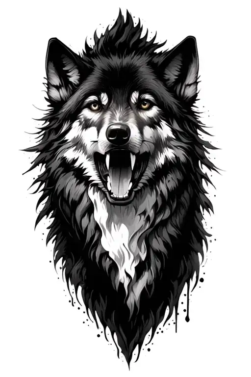 Feminine Wolf howling tattoo design idea