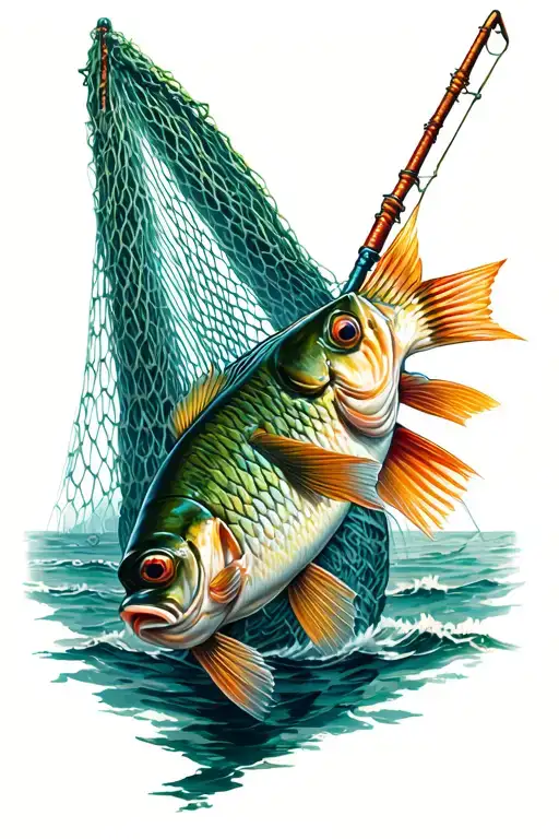 Fishing net filled tattoo design idea