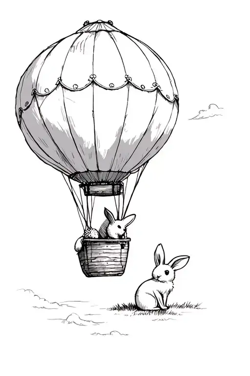 hot air balloon with a bunny inside tattoo design idea