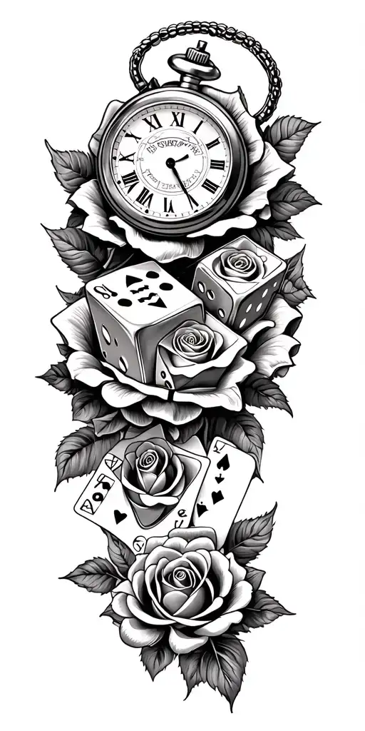 casino dice cards car roses pocket watch old car tattoo design idea