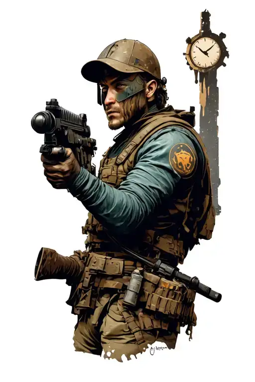 A mix of fallout the game with skyrim the game. like a time age passing. On top fallout, follow by skyrim tattoo design idea