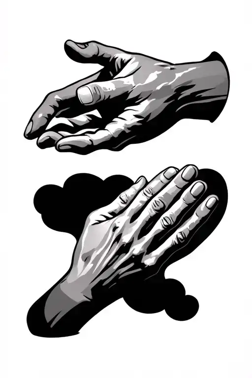 Design Elements & Layout:	1.	Central Piece – Praying Hands:	•	Positioned near the upper arm or shoulder, the praying h tattoo design idea