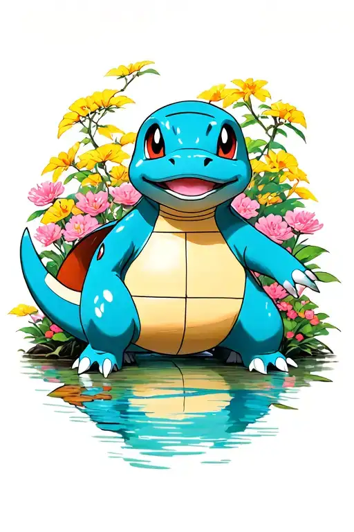 charmander and squirtle in japanese garden tattoo design idea