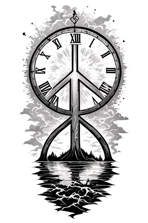 peace and lightining storm and time and nature tattoo design idea