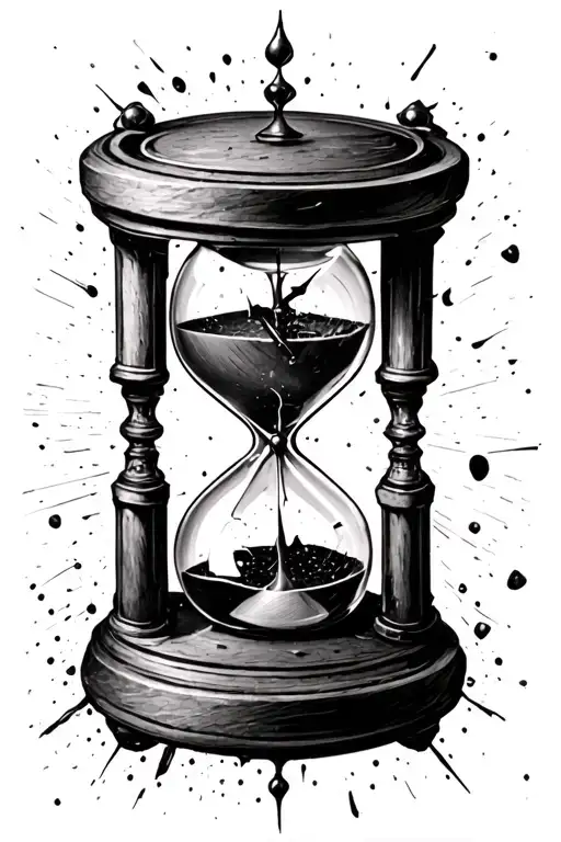 "Pain " time clock broken hourglass tattoo design idea