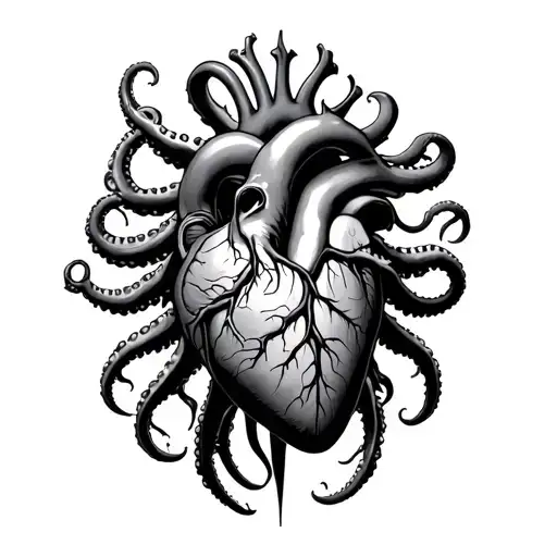 baldurs gate 3 mind flyer head that surronds human heart with tentacles tattoo design idea