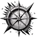 Central composition: the compass and mathematics in the center, a stylized compass with mathematical formulas tattoo design idea