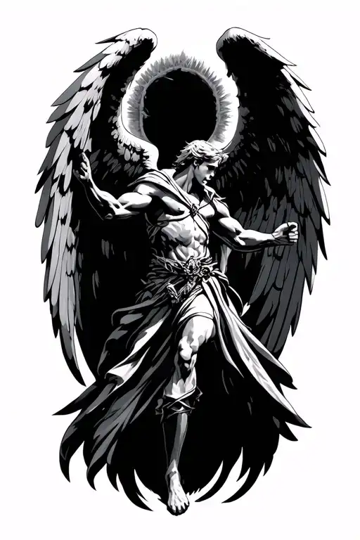 Archangel fighting stance tattoo design idea