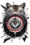 roulette wheel with clock shattered with tiger eyes tattoo design idea