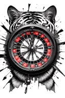 roulette wheel with clock shattered with tiger eyes tattoo design idea